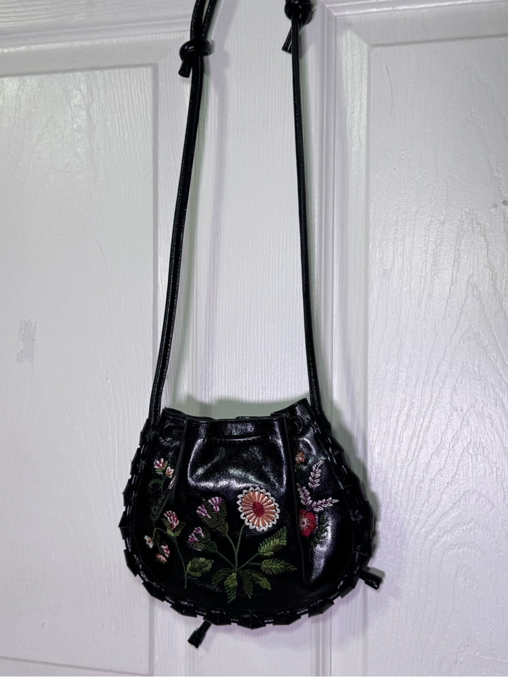 Zara Black Crossbody Bag with Multicolor Floral Embroidery